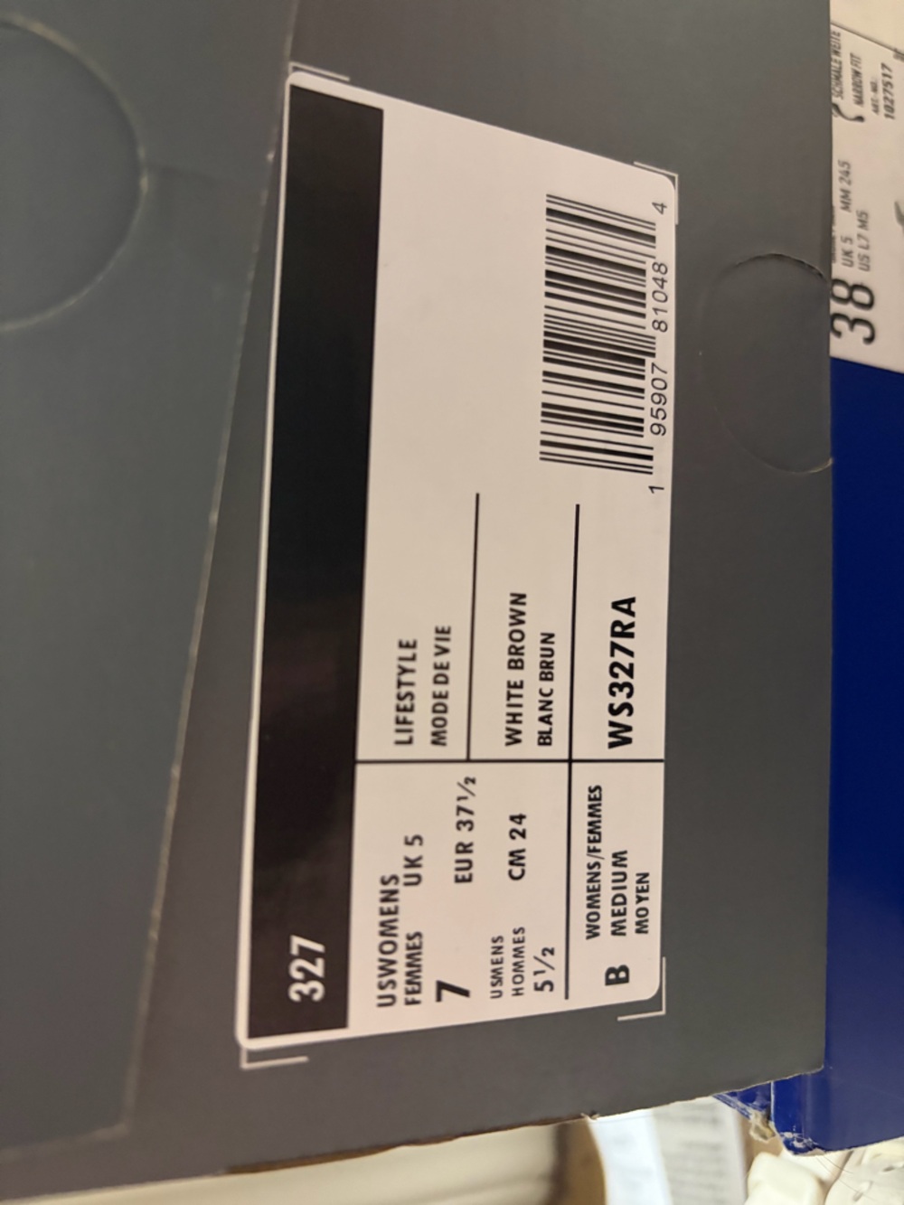 New Balance White/Brown Women's Athletic Shoe Box Label - WS327RA